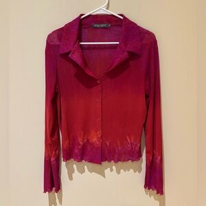 Bisou Bisou Women's Vibrant Red and Pink Button Down Shirt